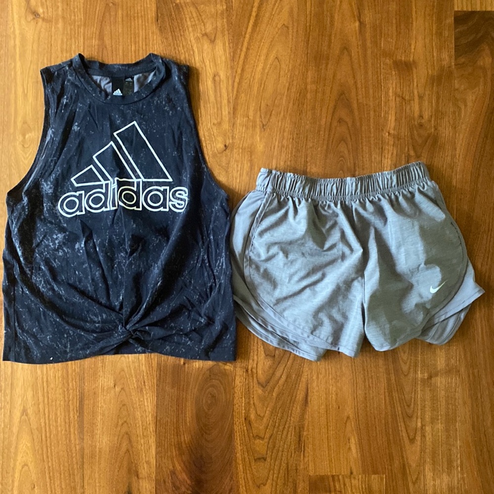 Bundle Workout Adidas Tie Front Tank Top Nike Grey Shorts